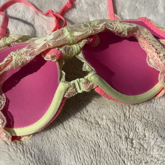 PINK Victoria’s Secret Lace Bra 34B | Neon Yellow & Coral | - Picture 4 of 5